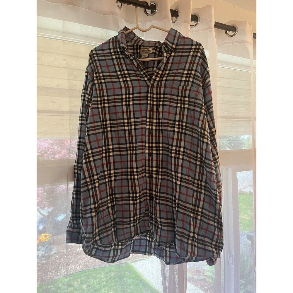 LL Bean Shirt Mens Large Tall Blue Plaid Fleece Lined Shacket Flannel Jacket